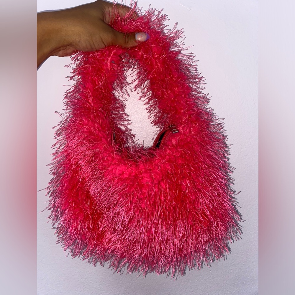 Furry faux fur pink purse